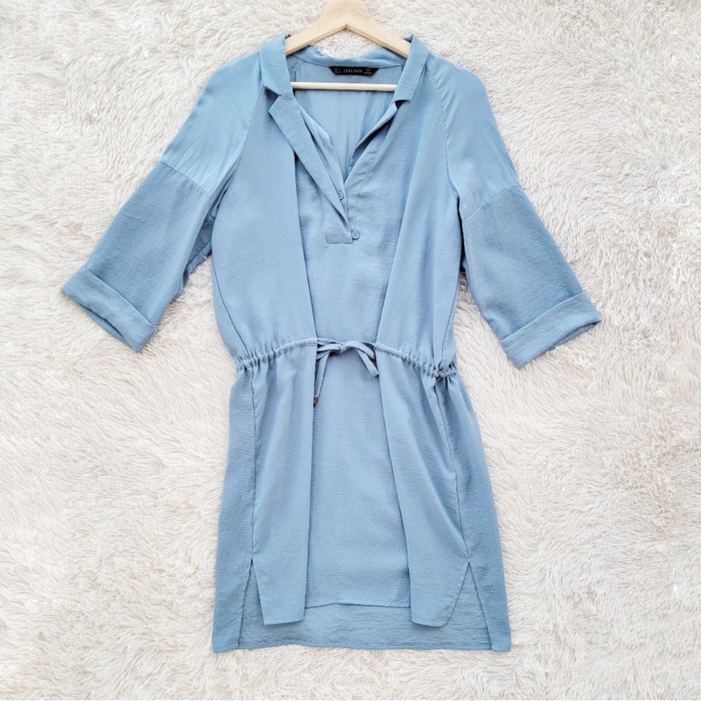 Zara Basic Drawstring Mini Dress w/ Drop Shoulders